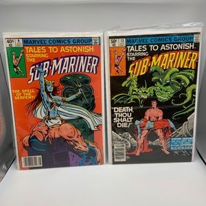 Vintage Marvel Comics 1980 Sub-Mariner 9,13 Comic Books Bagged/Boarded (2)